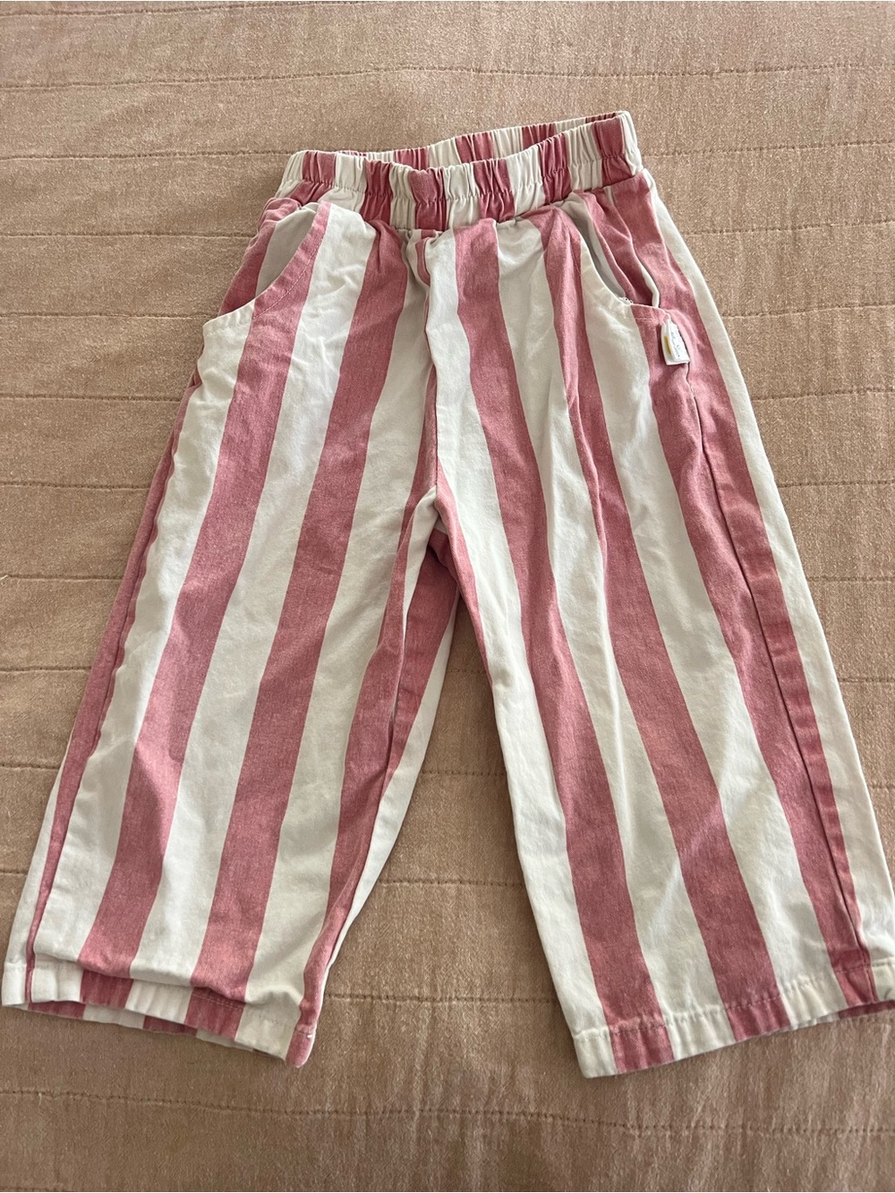 Girls Pink & White Striped Pull-On Casual Pants